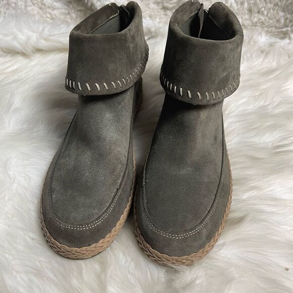 UGG Varney Slate Gray leather suede Moccasins Ankle Boots Back zipper SZ11 - Picture 1 of 10